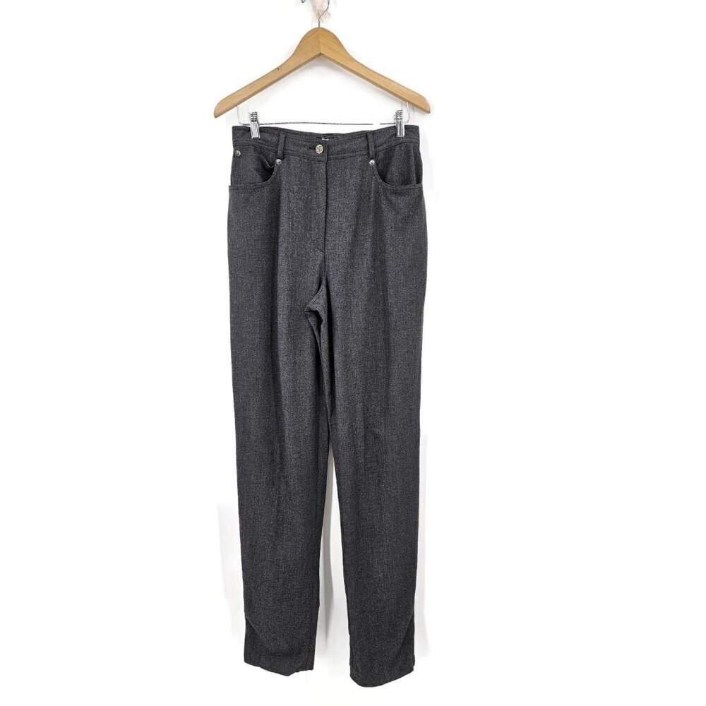 Vtg Valentino Miss V Wool Pants Womens 12/46 Grey Trousers High Waist